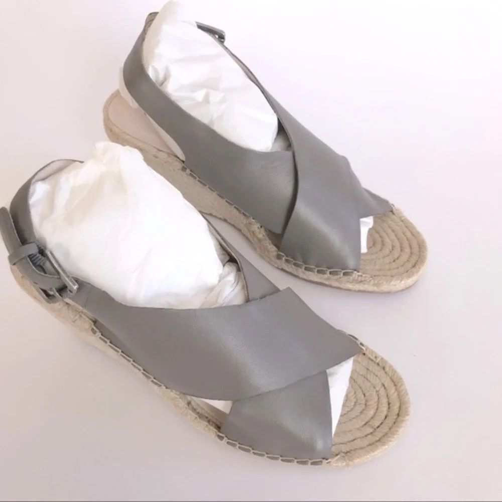 Caslon Suri Leather Crisscross Wedge Espadrille Sandals Gray Purple Size 8.5 NIB